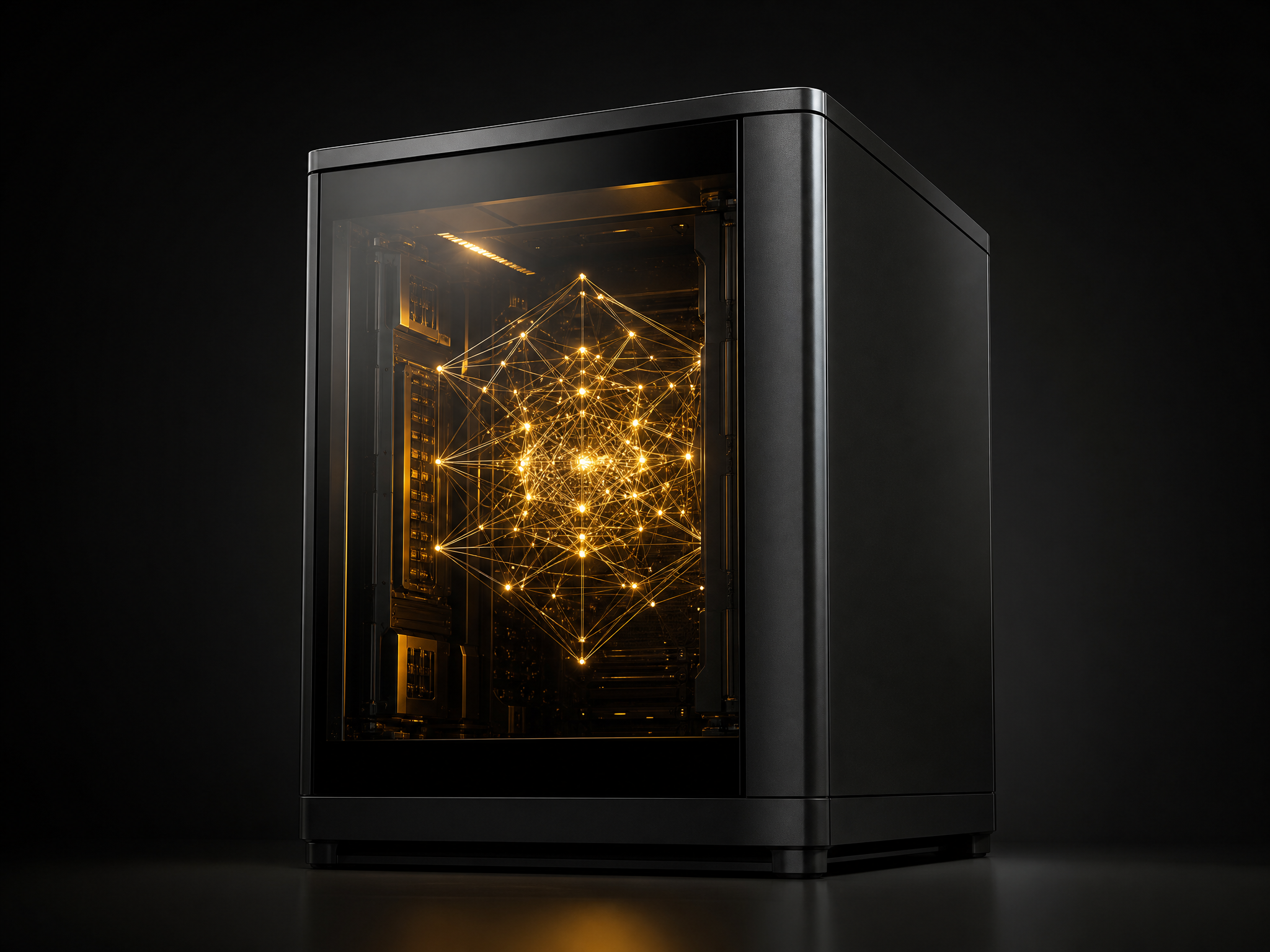 Nucleo neurale dorato NOUS dentro un server proprietario nero